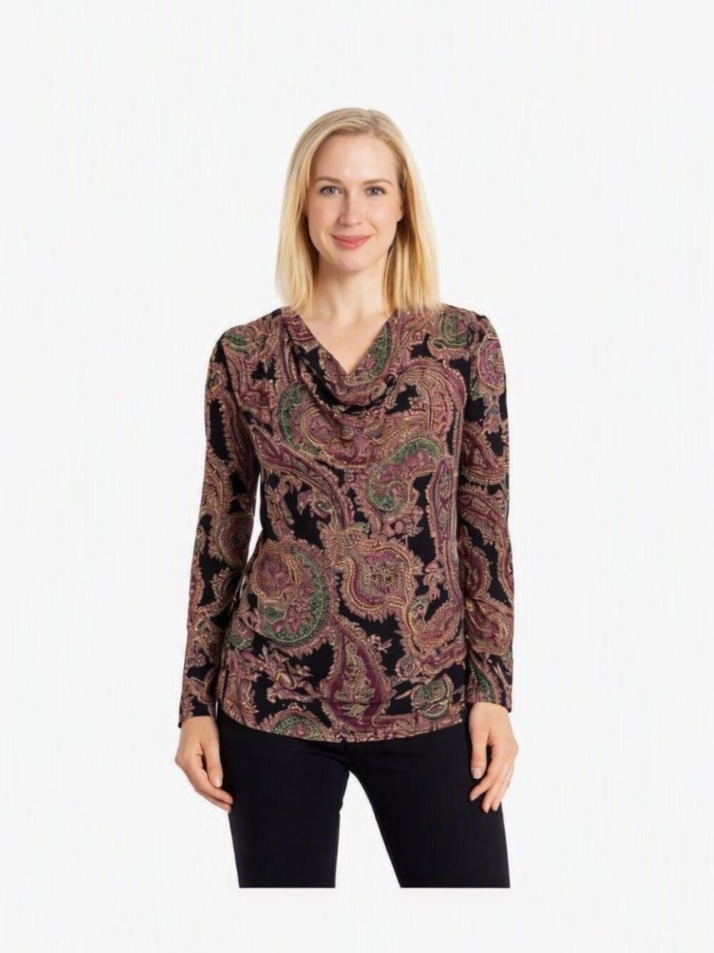 Jones New York Petite Cowl Neck Paisley Top Size PM